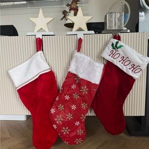 Elegant Red Christmas Stockings Trio with 3 holders